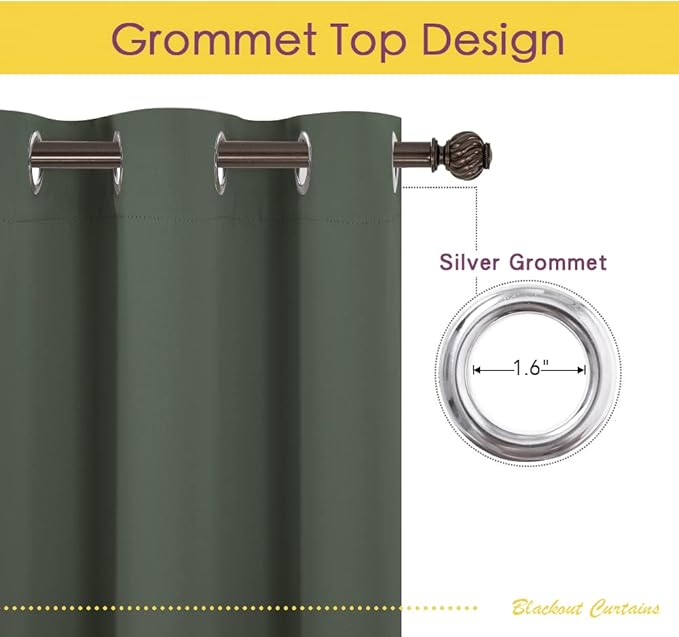 NICETOWN Thermal Insulated Curtains Blackout Draperies, Dark Mallard, Set of 2, 34 by 60 inches Long, Window Treatment Solid Grommet Room Darkening Drape Panels for Bedroom