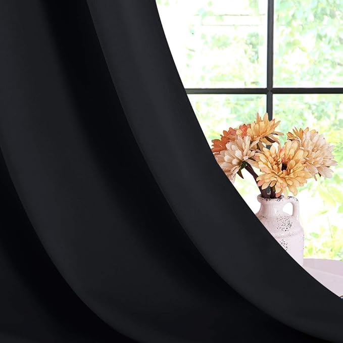 NICETOWN Living Room Blackout Curtain Panels, Autumn/Winter Thermal Insulated Solid Grommet Blackout Draperies/Drapes (Set of 2, 42 Inch by 72 Inch, Black)