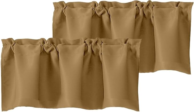 Chyhomenyc Gold Valances for Window, Room Darkening Short Curtains for Kitchen Bedroom Living Room, Rod Pocket Top Small Window Treatment Valance RV Bunk Panels, 40" Wx14 L, 2 Pieces