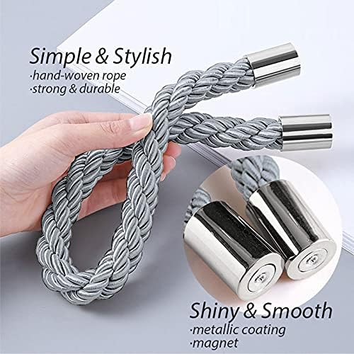 NICEEC 6 Pack Strong Magnetic Curtain Tiebacks Modern Simple Style Drape Tie Backs Convenient Decorative Weave Rope Curtain Holdbacks for Thin or Thick Home & Office Window Draperies (Dark Grey)