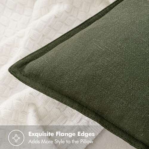 MIULEE Neutral Green/Brown Linen Pillow Covers Pack of 4 Decorative Natural Solid Throw Pillow Covers Soft Accent Boho Farmhouse Couch Pillowcases Spring Decors for Living Room Bed Sofa 18x18 Inch