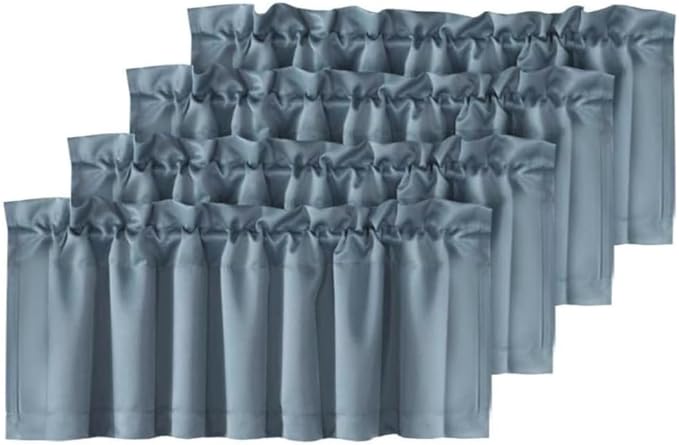 H.VERSAILTEX Blackout Valances for Windows,Kitchen Valance Curtains for Living Room/Bedroom/Bathroom/Basement Privacy Rod Pocket, 4 Panels 52" W x 18,Stone Blue