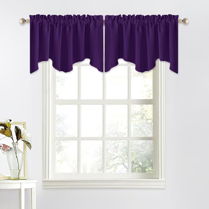 NICETOWN Blackout Window Treatment Valances - Small 52 inches by 18 inches Rod Pocket Window Topper Halloween Decoration Tiers Curtains Panels for Kitchen & Bedroom (Royal Purple, 2 Panels)