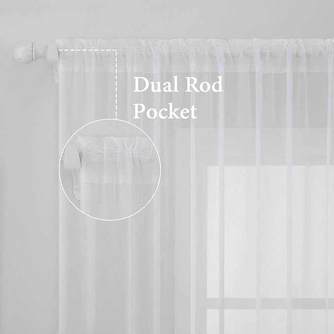 MIULEE White Sheer Curtains 90 inches Long Window Curtains 2 Panels Solid Color Elegant Window Voile Panels/Drapes/Treatment for Bedroom Living Room (54X90 Inches White) (Pack of 2)