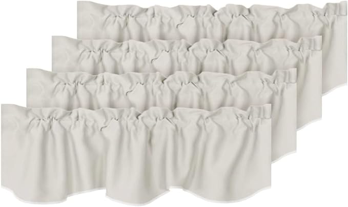 H.VERSAILTEX 4 Panels Blackout Curtain Valances for Kitchen Windows/Living Room/Bathroom Privacy Protection Rod Pocket Decoration Scalloped Window Valance Curtains, 52" W x 18" L, Ivory/Cream
