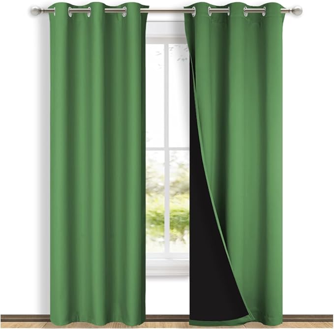 NICETOWN Blackout Curtains 84 inches Long, 2 Pieces, 42" Wide Each Panel, Forest Green, Full Light Blocking Drapes with Black Liner for Nursery, Thermal Insulated Draperies for Hall, Villa