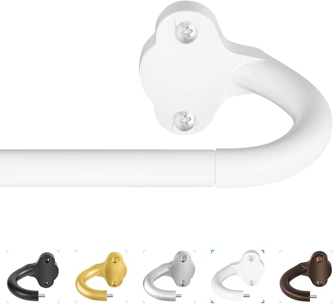 TVWOO Wrap Around Curtain Rods,White Curtain Rods 48 to 84 Inch,5/8 Inch Adjustable Blackout Curtain Rod Set with Bracket,Room Darkening Single Window Rod,Metal Hidden Curved Drapery Rods 48-84",White