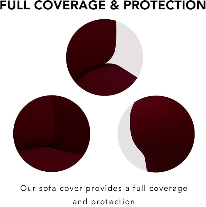 PureFit Super Stretch Sofa Slipcover – Spandex Non Slip Soft Couch Sofa Cover, Washable Furniture Protector with Non Skid Foam and Elastic Bottom for Kids, Pets (Oversized Loveseat, Wine)
