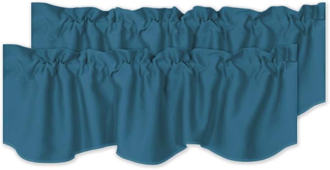H.VERSAILTEX 2 Panels Blackout Curtain Valances for Kitchen Windows/Living Room/Bathroom Privacy Protection Rod Pocket Decoration Scalloped Window Valance Curtains, 52" W x 18" L, Dark Teal