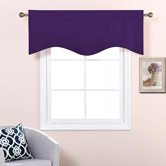 NICETOWN Blackout Window Treatment Valances - Small 52 inches by 18 inches Rod Pocket Window Topper Halloween Decoration Tiers Curtains Panels for Kitchen & Bedroom (Royal Purple, 2 Panels)