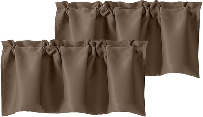 Chyhomenyc Brown Valances for Window, Room Darkening Short Curtains for Kitchen Bedroom Living Room, Rod Pocket Top Small Window Treatment Valance RV Bunk Panels, 40Wx18L, 2 Pieces