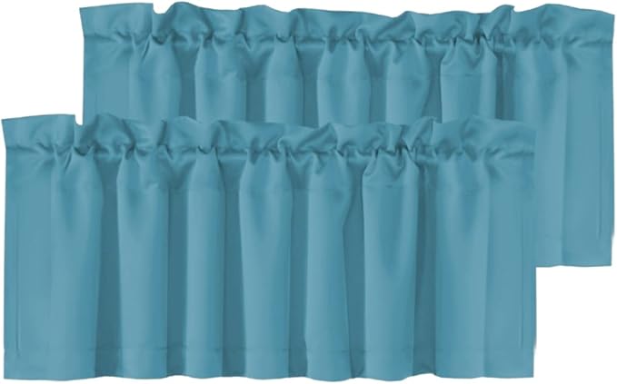 H.VERSAILTEX Blackout Kitchen Curtain Valances,Short Window Valance Curtains for Living Room/Bedroom/Bathroom Privacy Decorative Rod Pocket，2 Panels，52" W x 18" L, Storm Blue