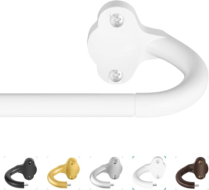 TVWOO Wrap Around Curtain Rods,White Curtain Rods 28 to 48 Inch,5/8 Inch Adjustable Blackout Curtain Rod Set with Bracket,Room Darkening Single Window Rod,Metal Hidden Curved Drapery Rods 28-48",White