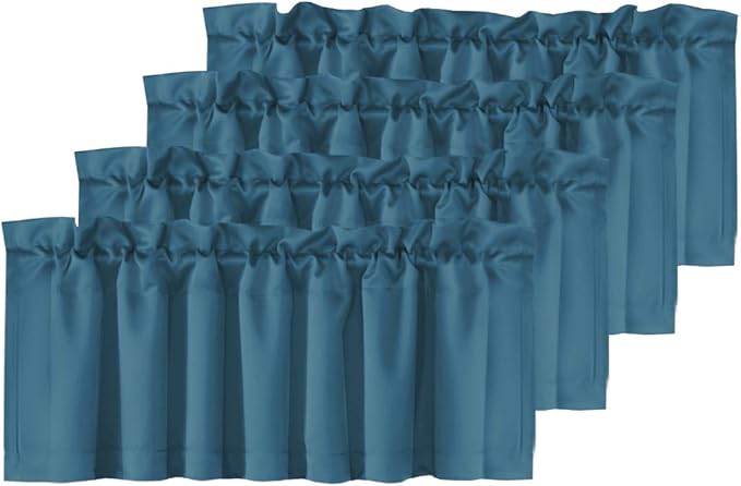H.VERSAILTEX Blackout Valances for Windows,Kitchen Valance Curtains for Living Room/Bedroom/Bathroom Privacy Decorative Rod Pocket, 4 Panels 52" W x 18,Dark Teal