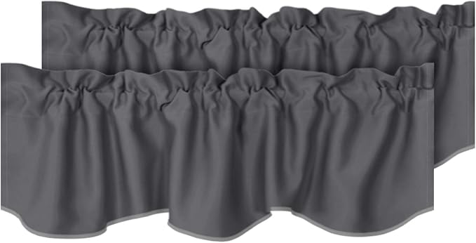 H.VERSAILTEX 2 Panels Blackout Curtain Valances for Kitchen Windows/Living Room/Bathroom Privacy Protection Rod Pocket Decoration Scalloped Window Valance Curtains, 52" W x 18" L, Charcoal Gray