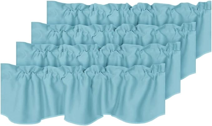 H.VERSAILTEX 4 Panels Blackout Curtain Valances for Kitchen Windows/Living Room/Bathroom Privacy Protection Rod Pocket Decoration Scalloped Window Valance Curtains, 52" W x 18" L, Aqua