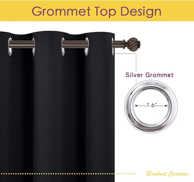 NICETOWN Blackout Draperies Window Curtain Panels, Set of 2, 42 inches by 80 inches, Black, Thermal Insulated Solid Grommet Blackout Curtains/Drapes for Cafe