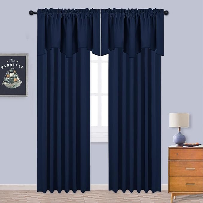 NICETOWN Valances for Living Room Windows - Solid Home Fashion 42 inches by 18 inches Short Rod Pocket Valance Curtain Panels Sets Drapes for Kitchen/Small Window, Greyish White, 2 Panels
