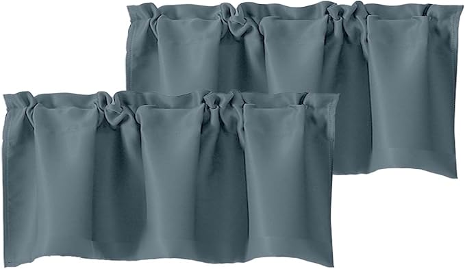 Chyhomenyc Stone Blue Valances for Window, Room Darkening Short Curtains for Kitchen Bedroom Living Room, Rod Pocket Top Small Window Treatment Valance RV Bunk Panels, 40" Wx18 L, 2 Pieces
