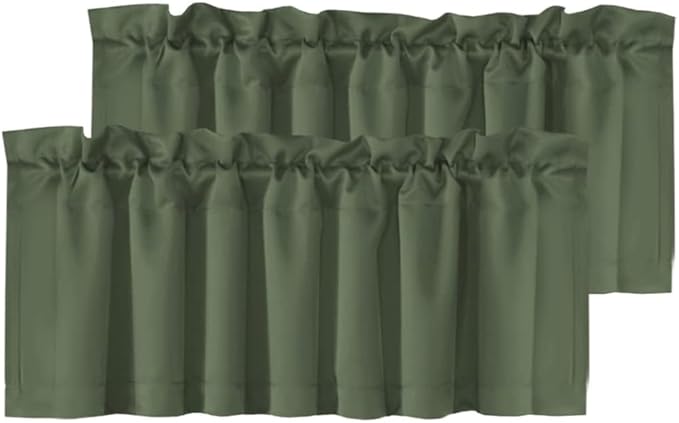 H.VERSAILTEX Blackout Kitchen Curtain Valances,Short Window Valance Curtains for Living Room/Bedroom/Bathroom Privacy Decorative Rod Pocket，2 Panels，52" W x 18" L, Bronze Green