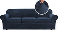 H.VERSAILTEX Velvet 4 Piece High Stretch Sofa Slipcover Sofa Cover Furniture Protector Form Fit Luxury Thick Velvet Extra Large Sofa Cover for 3 Cushion Couch Width Up to 105 Inch (XL Sofa, Navy)