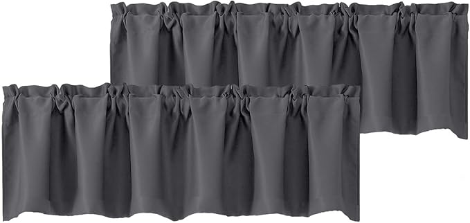 Chyhomenyc Charcoal Grey Valances for Window, Room Darkening Short Curtains for Kitchen Bedroom Living Room, Rod Pocket Top Small Window Treatment Valance RV Bunk Panels, 60" Wx18 L, 2 Pieces