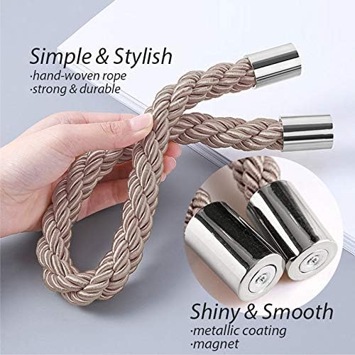 NICEEC 4 Pack Strong Magnetic Curtain Tiebacks Modern Simple Style Drape Tie Backs Convenient Decorative Weave Rope Curtain Holdbacks for Thin or Thick Home & Office Window Draperies (Grey Coffee)
