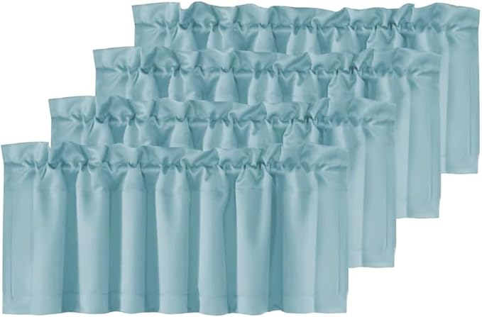 H.VERSAILTEX Blackout Curtain Valances for Windows,Kitchen Valance Curtains for Living Room/Bedroom/Bathroom/Basement Privacy Short Window, 4 Panels 52" W x 18,Mineral Blue