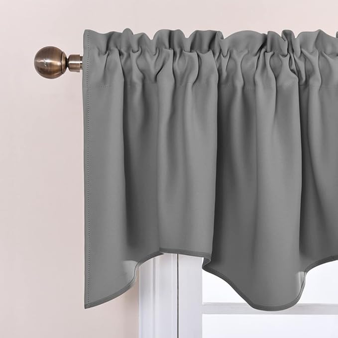 NICETOWN Room Darkening Window Valance - Solid Thermal Insulated 42 inches by 18 inches Scalloped Pole Pocket Curtain/Drape Panels for Basement/Cafe Store, Silver Grey, Package of 2 Panels