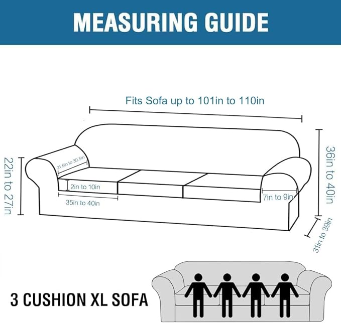 H.VERSAILTEX 4 Piece Stretch Sofa Covers for 3 Cushion Couch Covers for Living Room Furniture Slipcovers (Base Cover Plus 3 Seat Cushion Covers) Upgraded Thicker Jacquard Fabric (XL Sofa, Taupe)
