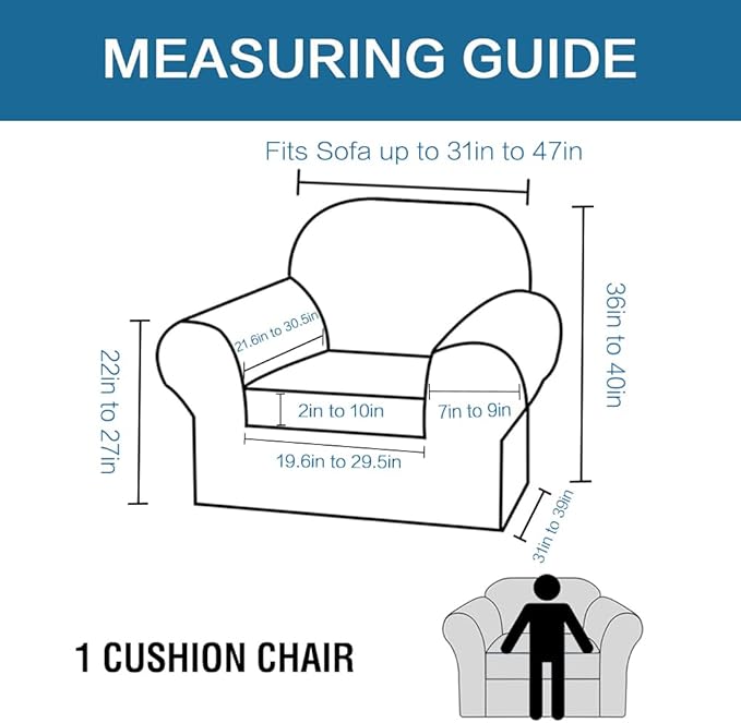 H.VERSAILTEX 2 Piece Stretch Stylish Furniture Cover/Protector Chair Covers for Living Room Soft with Elastic Bottom for Kids, Spandex Jacquard Fabric Small Checks(Chair, Black)
