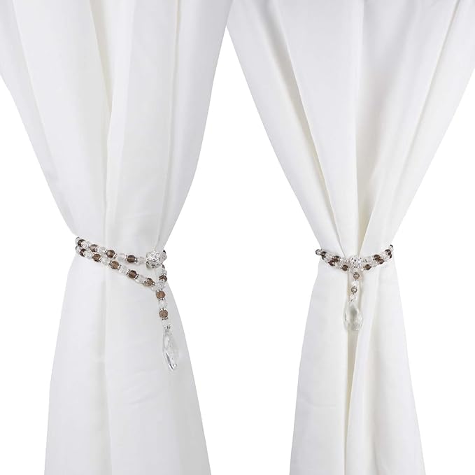 SUQ I OME 1 Pair of Luxury Crystal Beaded Magnetic Curtain Tieback and Holdback Curtain Clips Curtain Buckle Curtain Holder Blingbling Curtain Holdbacks for Drapes,Gray