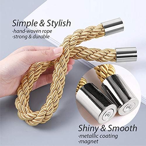 NICEEC 6 Pack Strong Magnetic Curtain Tiebacks Modern Simple Style Drape Tie Backs Convenient Decorative Weave Rope Curtain Holdbacks for Thin or Thick Home & Office Window Draperies (Bronze)