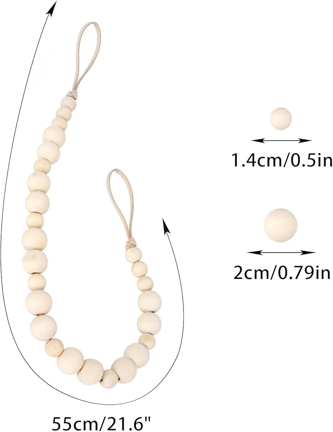 OCIOLI 2 Pieces of Wood Bead Curtain Tieback Boho Curtain Tiebacks Curtain Holdbacks for Wall Curtain Ties Curtain Tie Backs with Hooks for Boho Decor Bedroom Decor Nursery Decor (Wood Color,2)