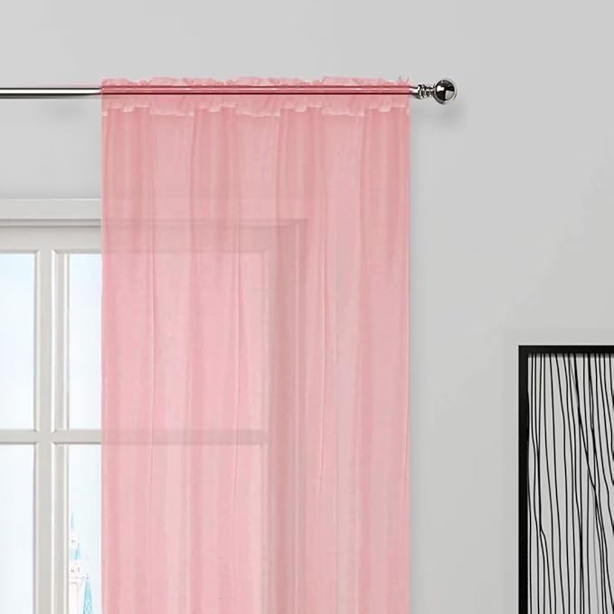 SpaceDresser Sheer Voile Window Treatment Rod Pocket Curtain Panels for Kitchen Bedroom Living Room Drapes Sunlight Filtering Privacy Semi Home Decor Assorted Colors Sizes (Blush, 52 W x 84 L)
