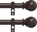 Curtain Rods for Windows 30 to 75 Inch, 2 Pack 5/8 Inch Heavy Duty Decorative Curtain Rod with Ball End Caps, Adjustable Brackets. Easy to install. Brown.