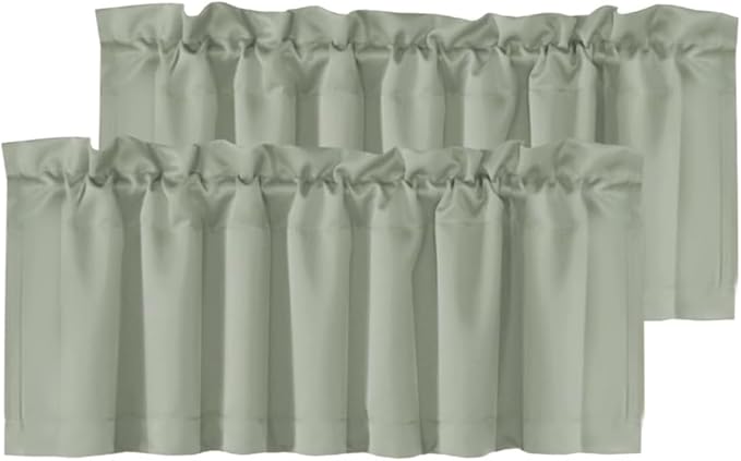 H.VERSAILTEX 2 Panels Blackout Valances for Small Windows Thermal Insulated Short Curtains Privacy Decorative Rod Pocket Shade for Kitchen/Living Room/Cafe/Bathroom/Laundry,52" W x 18" L,Sea Grass