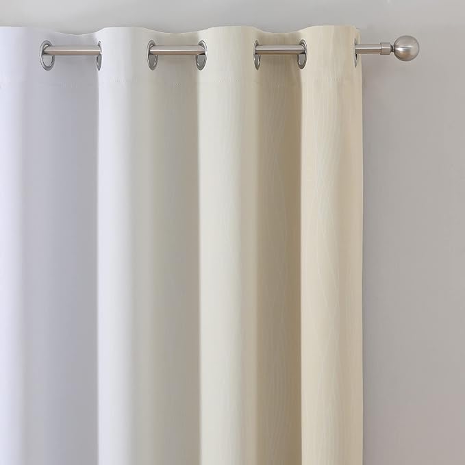 Estelar Textiler Beige and Greyish White Blackout Curtains 102 Inches Long for Bedroom, Thermal Insulated Full Room Darkening Grommet Gradient Drapes for Living Room, 52Wx102L, 2 Panels