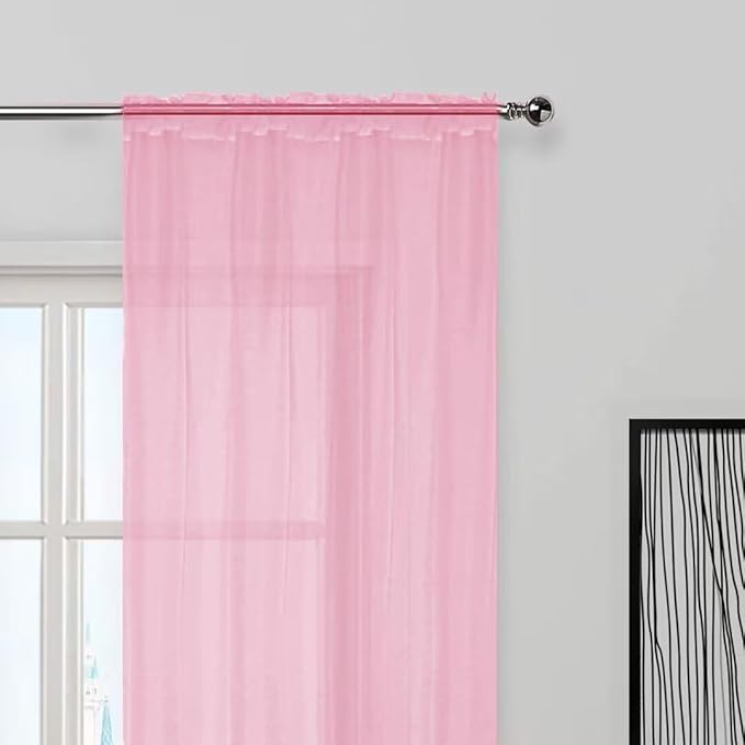 SpaceDresser Sheer Voile Window Treatment Rod Pocket Curtain Panels for Kitchen Bedroom Living Room Drapes Sunlight Filtering Privacy Semi Home Decor Assorted (Light Pink, 52 W x 90 L)