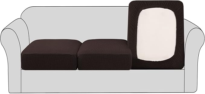 H.VERSAILTEX Super Stretch Couch Cushion Covers Sofa Cushion Slipcovers Jacquard Fabric Individual Seat Couch Slipcover Sets for Pets with Elastic Bottom(3 Packs Cushion Sofa Covers, Chocolate)