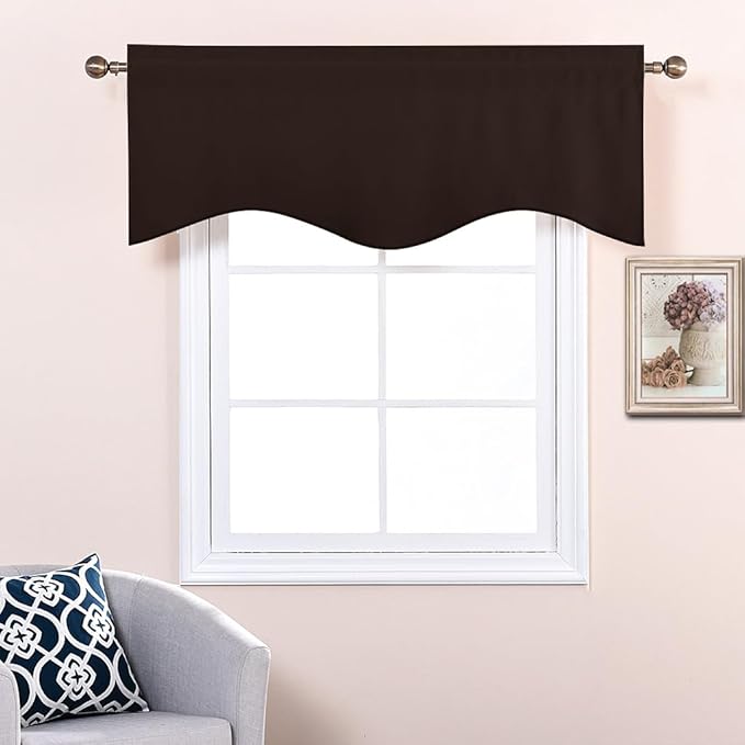 NICETOWN Bathroom Curtain Valances - 52 x 18 inches Rod Pocket Privacy Valance for Kitchen/Bay Window/Nursery/Boys Bedroom (Toffee Brown, Double Pieces)