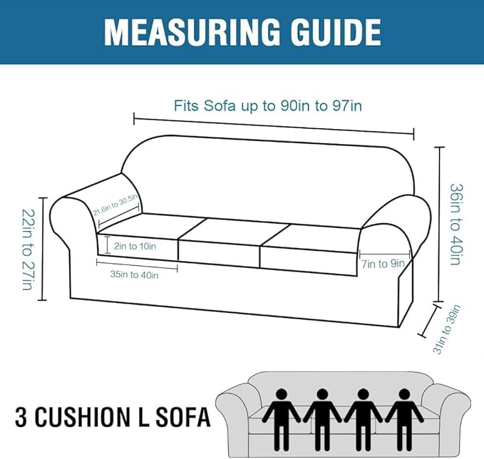 H.VERSAILTEX High Stretch Sofa Slipcover 4 Piece Cover Velvet Furniture Protector Form Fit Thick Velvet Extra Large Sofa Cover for 3 Cushion Couch Width Up to 97 Inch (Large Sofa, Cream)