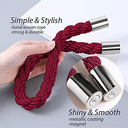 NICEEC 4 Pack Strong Magnetic Curtain Tiebacks Modern Simple Style Drape Tie Backs Convenient Decorative Weave Rope Curtain Holdbacks for Thin or Thick Home & Office Window Draperies (Wine Red)