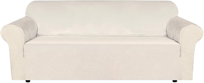 H.VERSAILTEX Stretch Sofa Covers Large Couch Covers Sofa Slipcovers Furniture Protector Soft with Non Slip Elastic Bottom, Feature Thick Comfy Rich Velour (XL Sofa, Ivory)