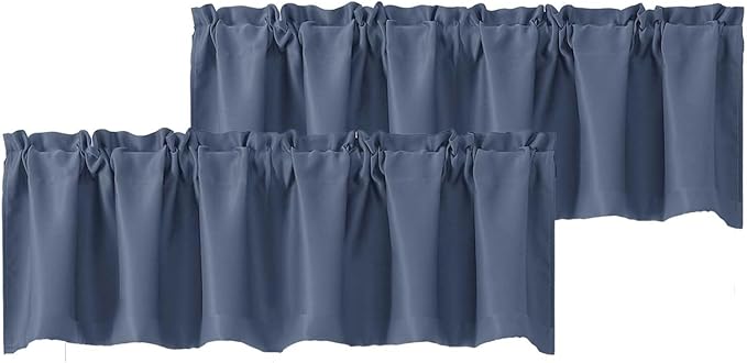Chyhomenyc Denim Blue Valances for Window, Room Darkening Short Curtains for Kitchen Bedroom Living Room, Rod Pocket Top Small Window Treatment Valance RV Bunk Panels, 60Wx18L, 2 Pieces