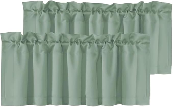 H.VERSAILTEX 2 Panels Blackout Valances for Small Windows Thermal Insulated Short Curtains Privacy Decorative Rod Pocket Shade for Kitchen/Living Room/Cafe/Bathroom/Laundry,52" W x 18" L,Green Bay