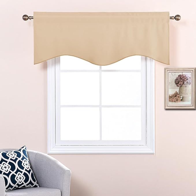 NICETOWN Window Valances for Sliding Door - Blackout 52 inches by 18 inches Rod Pocket Dining Room/Kitchen Tier Valances Window Curtain Topper Decorations (Biscotti Beige, 2 Pieces)