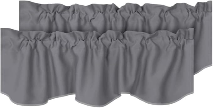H.VERSAILTEX 2 Panels Blackout Curtain Valances for Kitchen Windows/Living Room/Bathroom Privacy Protection Rod Pocket Decoration Scalloped Window Valance Curtains, 52" W x 18" L, Bluish Gray