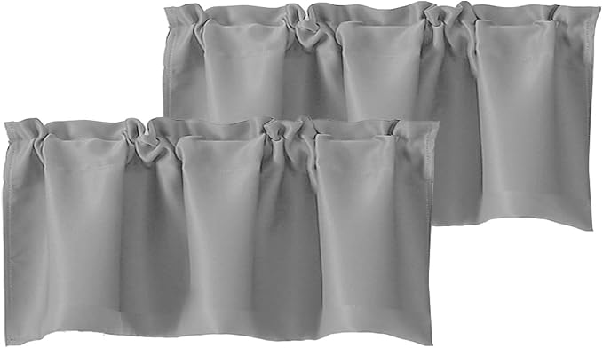 Chyhomenyc Silver Grey Valances for Window, Room Darkening Short Curtains for Kitchen Bedroom Living Room, Rod Pocket Top Small Window Treatment Valance RV Bunk Panels, 40Wx14L, 2 Pieces