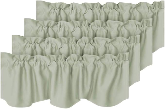 H.VERSAILTEX 4 Panels Blackout Curtain Valances for Kitchen Windows/Living Room/Bathroom Privacy Protection Rod Pocket Decoration Scalloped Window Valance Curtains, 52" W x 18" L, Light Sage